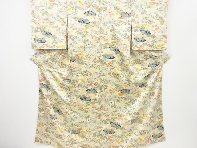 リサイクル　扇面に草花模様小紋着物